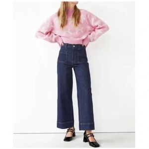 & Other Stories Size 4 Wide Leg Jeans Dark Wash Patch Pocket High Rise Nautical
